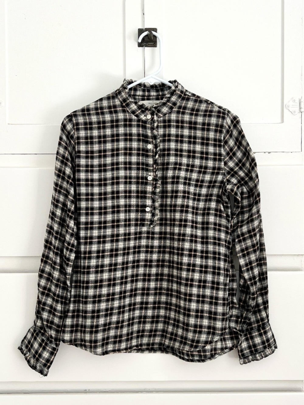 Trovata Birds of Paradis Plaid Flannel Ruffle Blouse XS